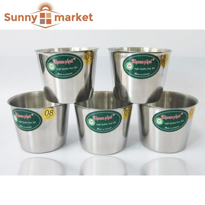 Bộ 5 ly inox 304 cao cấp size 8cm làm đá, khuôn làm bánh flan, rau câu, cupcake