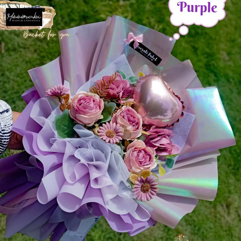 Buket Bunga Premium Bunga Artificial hologram || Bunga Palsu || Buket Hologram Berwarna Kertas Hologram 4