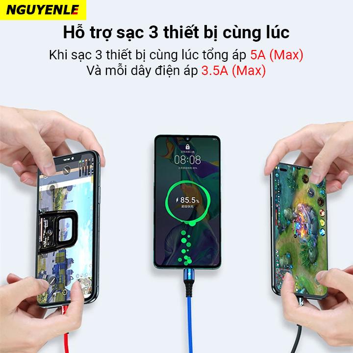 Cáp sạc nhanh 3 đầu đa năng 6A QC 3.0 18W 2024 Phụ Kiện Sạc Điện Thoại Usb 4
