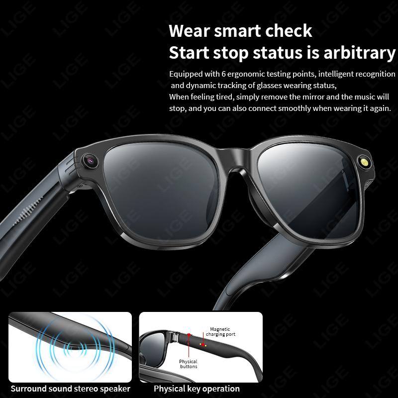 New AI Smart Glasses 800W Camera WIFI+Bluetooth Real-time Transmission Sunglasses Touch Control Video Record Glasses Android IOS