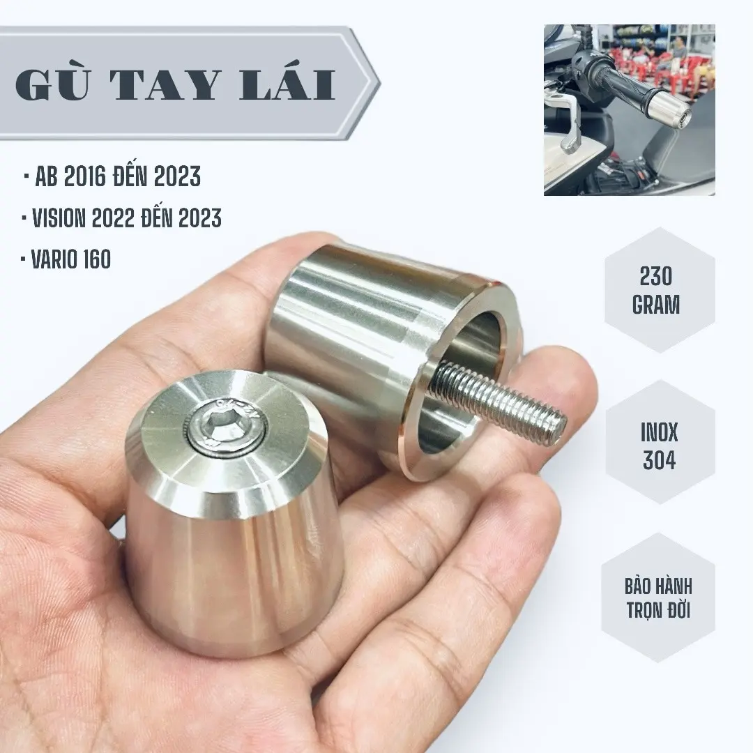 Gù chụp gù tay lái 230gram inox304 AB 2016 đến 2023 Vision 2022 2023 và Vario160 mẫu trơn Phụ Tùng Phụ Kiện