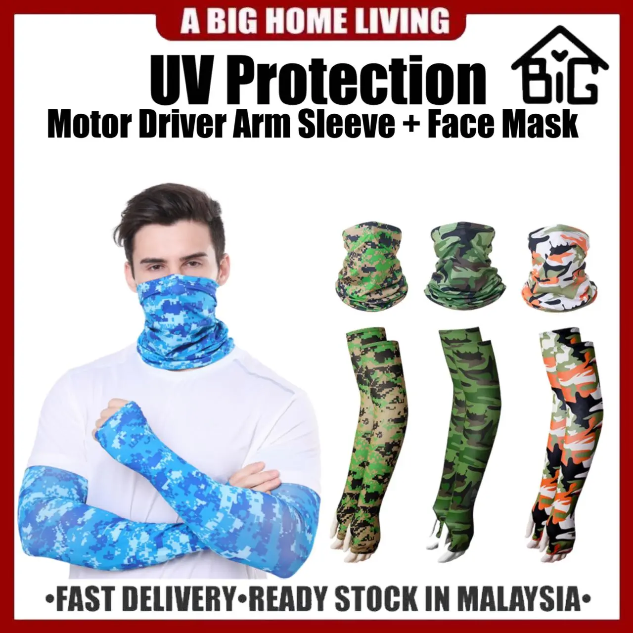 【ABIG】UV Protection  Motor Driver Arm Sleeve + Face Mask Sarung Tangan Dan Penutup Muka / Half Finger Arm Sleeve Outdoor Sports Pelindung