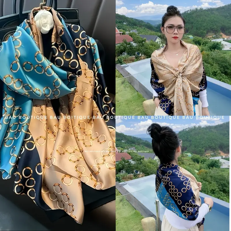 Khăn Choàng Satin Lụa Mỏng Nhẹ | Khăn Quàng Cổ Thời Trang Nữ | Khoác Váy, Áo Dài, Dạo Phố 0