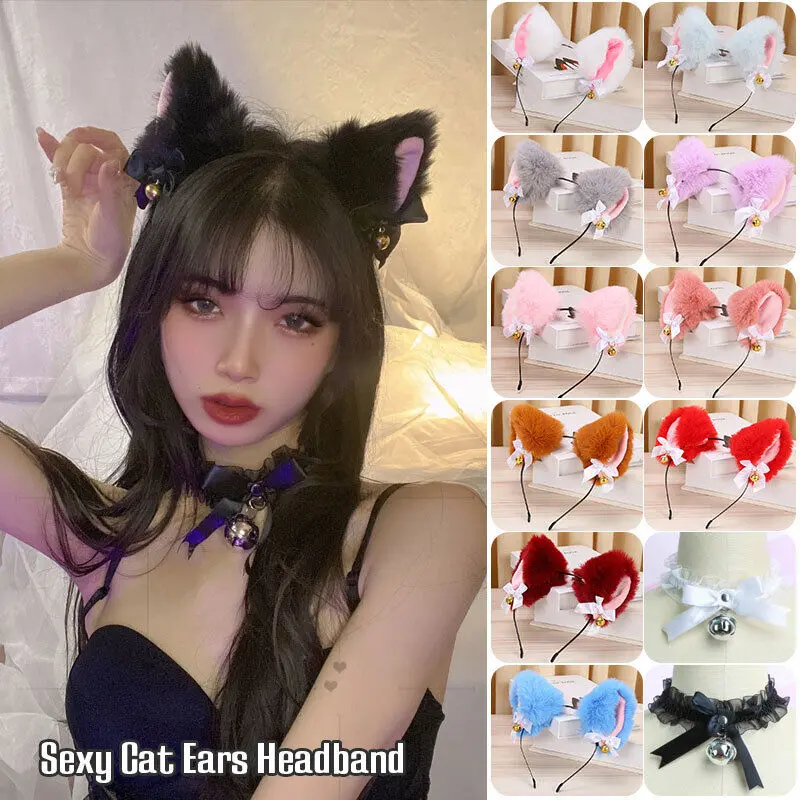 Băng Đô Tai Mèo Cáo, Chất Liệu Nhồi Bông Có Chuông Ruy Băng, Thích Hợp Cho Cosplay Và Tiệc Tùng Anime, Phụ Kiện Cài Tóc Cho Bé Gái