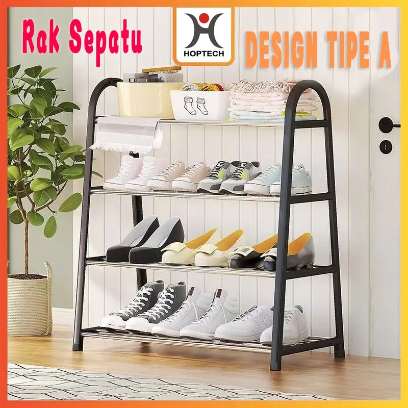 Hoptech-Rak Sepatu 4+5 Susun | Besi Baja Estetik Minimalis Tahan Karat Black Kuat Serbaguna Portable