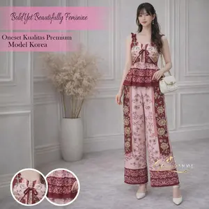 AC | [Pre-Order] One Set Bathia Matsilk Motif Lengan Pendek Dan Celana Panjang Casual Simple Elegant Style Wanita