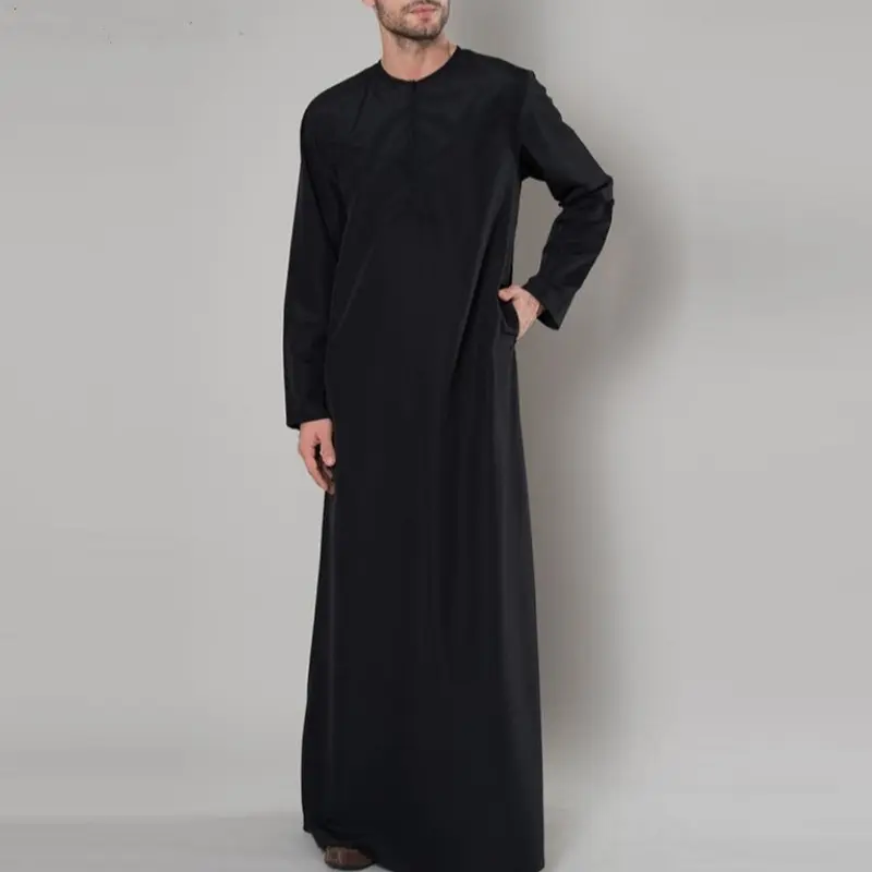 2025 New Muslim Middle East Arab Dubai Men's Loose Robe Zipper Shirt Men 2