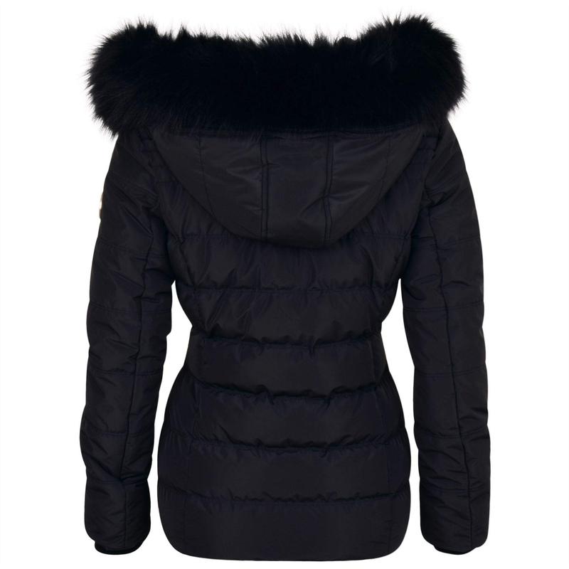 Spindle Womens Ladies Premium Quality Hooded Short Fur Parka Quilted Padded Puffer Coat | Zip Side Pockets | Luxurious Detachable Faux Fur on Hood | Zipped Inner Pocket 3