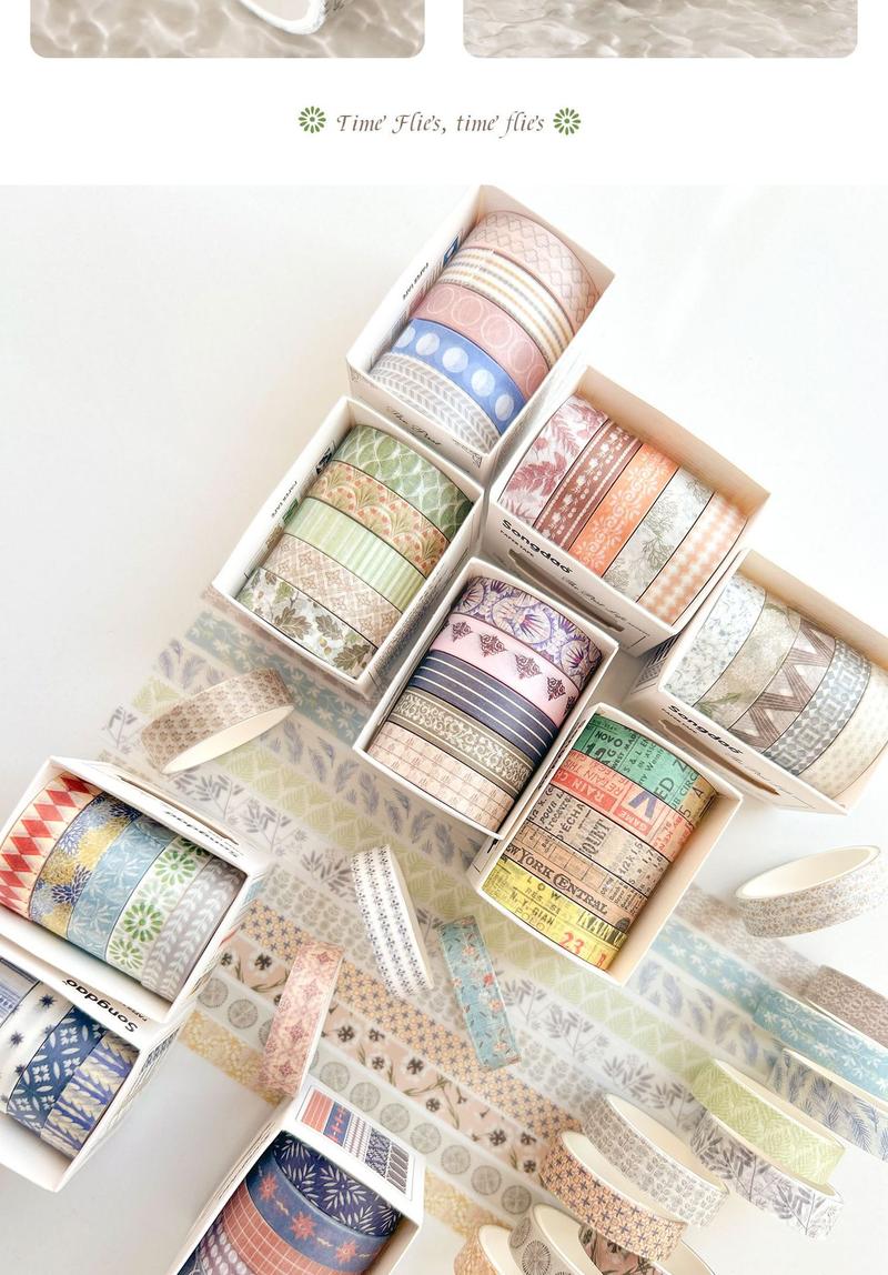 Product Introduction of [SG] Washi Tape Set For DIY Decorative 10mm x 2M x 5 Rolls Passing Time Series Washi Tape 4