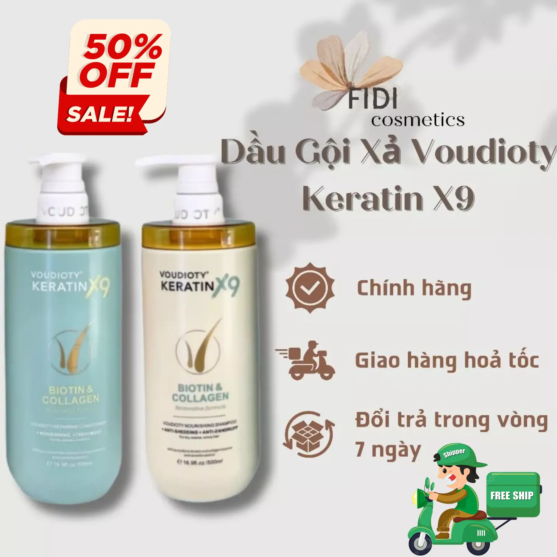 [CHÍNH HÃNG] Bộ Dầu Gội & Xả Voudioty Keratin X9 Biotin Collagen 500ml – Phục Hồi Tóc Hư Tổn Nặng, Giảm Gãy Rụng, Mềm Mượt Bóng Khỏe