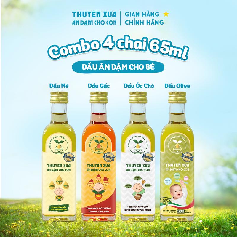 [COMBO 4] Dầu Mè - Gấc - Óc chó - Olive Ăn Dặm Thuyền Xưa - 65ml