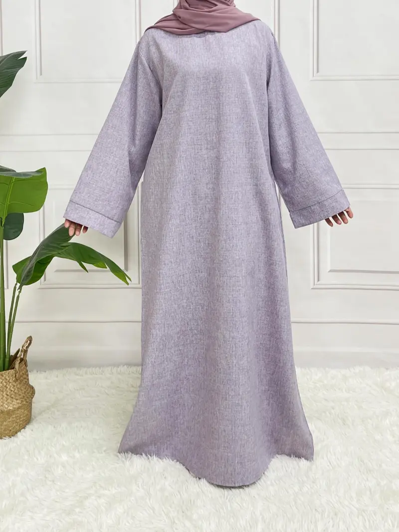 Muslim Women's Solid Color Abaya - Zipper Front Islamic Dress & Kaftan For Eid, Ramadan, Daily Wear