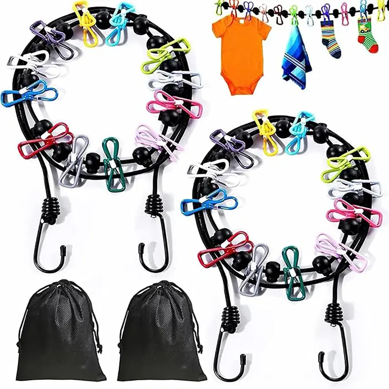 Portable Retractable Clothesline, 1 Count Windproof Clothesline with 12pcs Clips, Washing Line for Home Balcony Outdoor Camping 2
