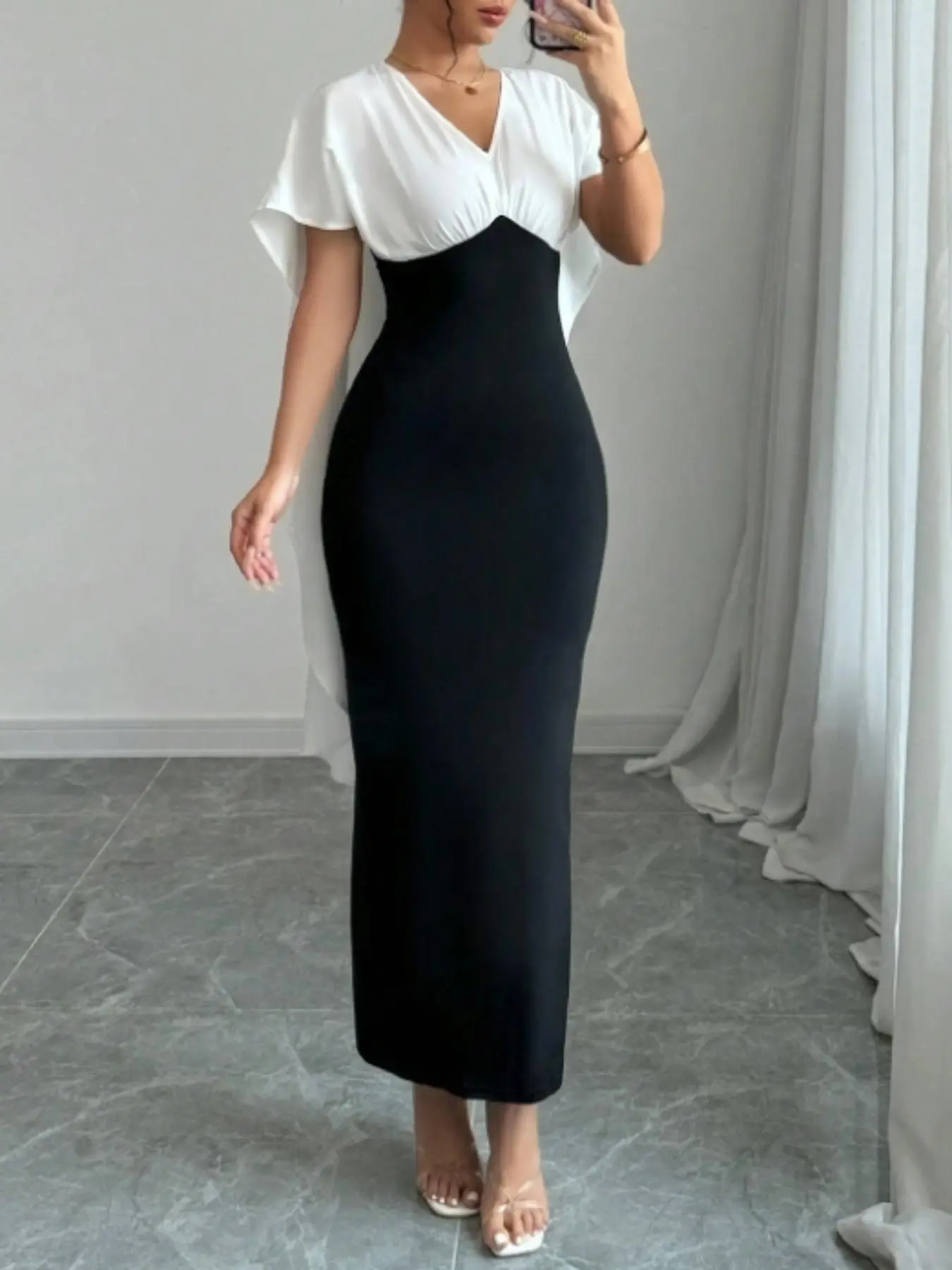 Women's Colorblock Dress, Elegant Long Dress for Party Holiday Wedding Guest, Ladies Summer Clothes