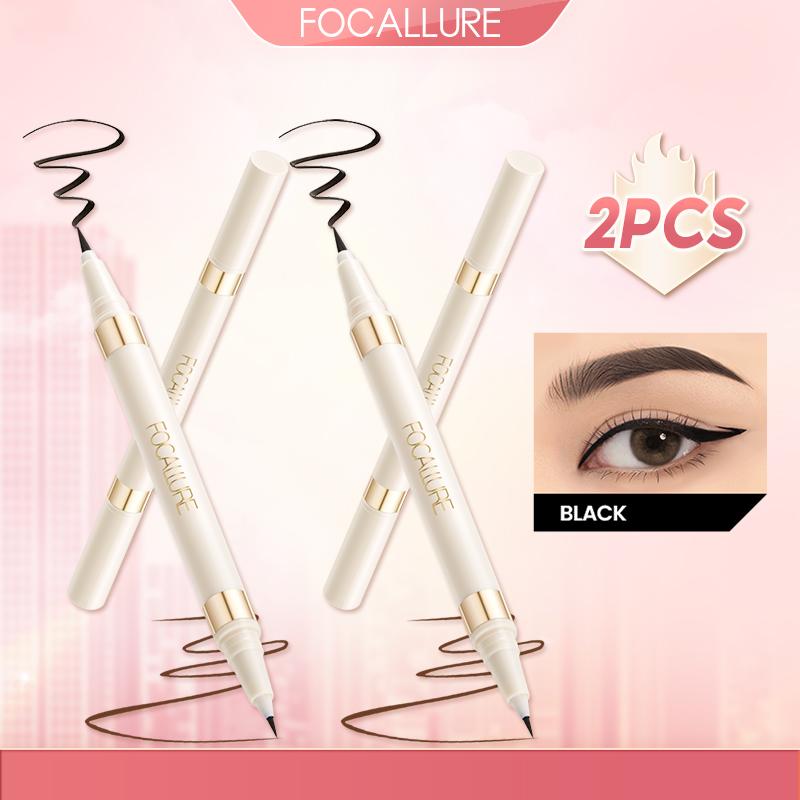 【2PCS Bút kẻ mắt nước dạng lỏng FOCALLURE 2 đầu trong 1 hỗ trợ nhanh khô hỗ trợ chống nước hai màu