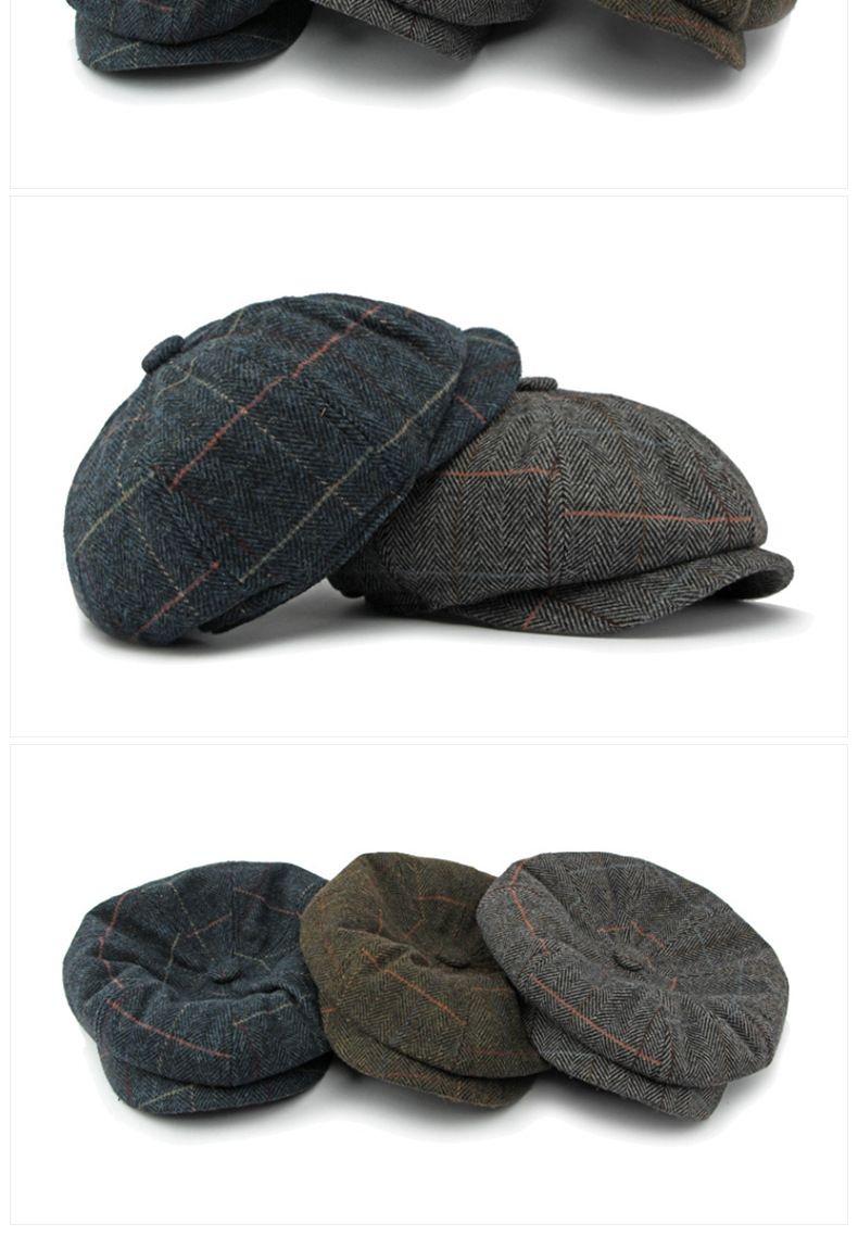 Product Introduction of [red fedora]Autumn and Winter Warm Woolen Octagonal Hat Newsboy Cap Beret Big Head Circumference Peaked Cap Outdoor Men and Women Painter Cap 16