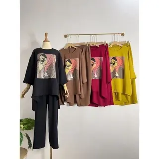 Setcel Viral Ovesize Crinkle Airflow | Setelan Celana Panjang Kulot Wanita Kekinian LD 125 atasan bawahan baju kancing oversize polos variasi linen
