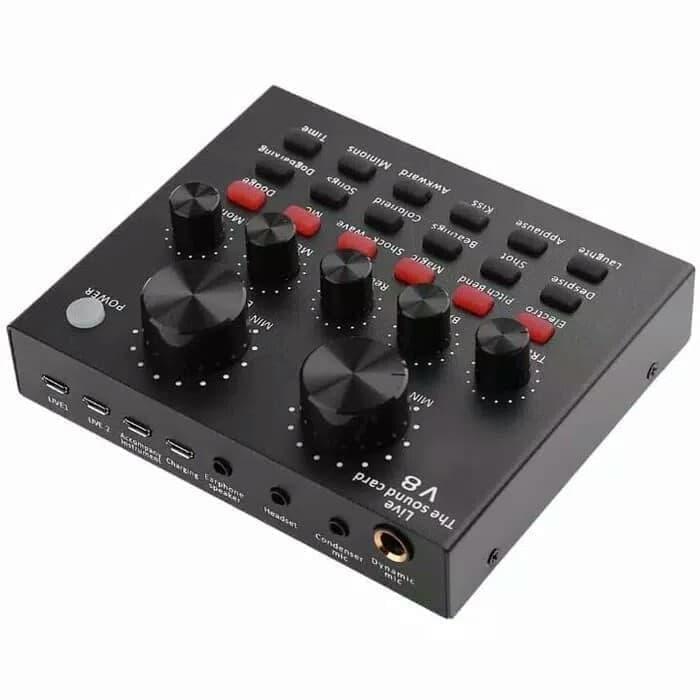 Product Introduction of Soundcard V8 Lengkap Ori V8 Sound Card Microphone Webcast Live External Sound Card with Personal Entertainment Streamer for Phone Computer Sound Card V8 Audio Soundcard New 9