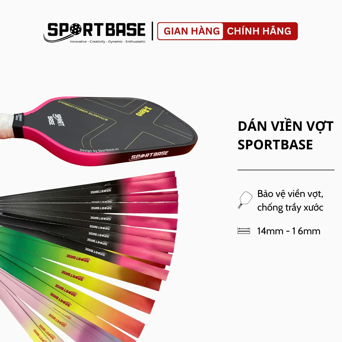 Dán viền vợt Pickleball nhiều màu Sportbase bảo vệ viền vợt, kích thước 14-16mm