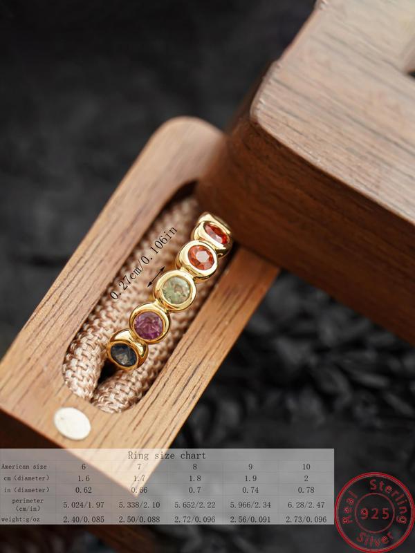 925 Sterling Silver Colorful Artificial Zircon Decorated Ring, Fashion Jewelry Accessories for Women & Girls, Trendy All-match & Exquisite Jewelry for Birthday Gift 1