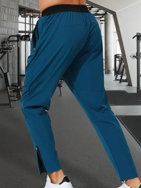 Men's Contrast Binding Zipper Pocket  Joggers, Casual Sporty Regular Fit  Breathable Quick Drying Pants for Gym Workout Running, Lazy School Outfit 1