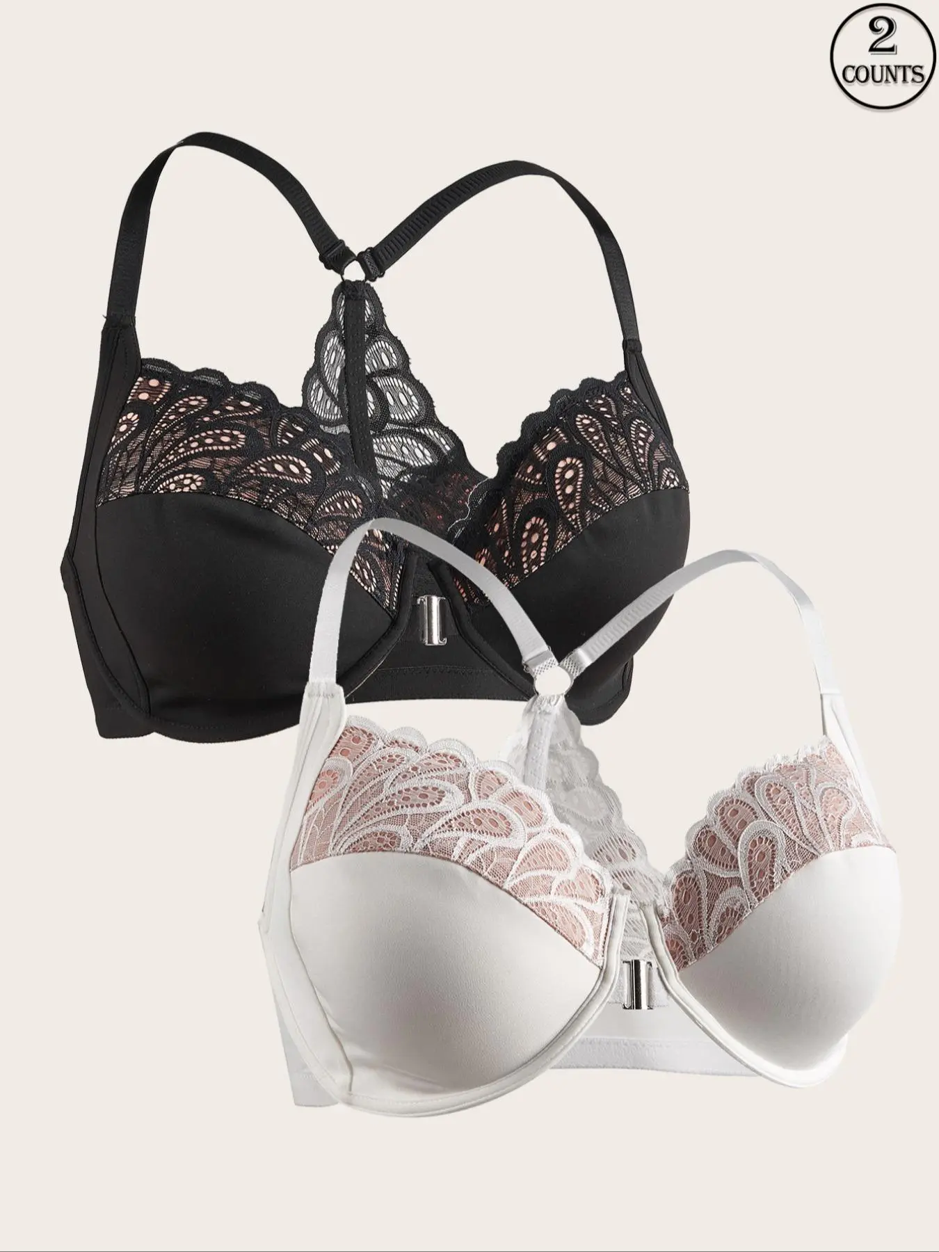 【Plus Size】 Contrast Lace Push Up Bra, Soft Comfortable Breathable Bra for Daily Wear, Women's Underwear for All Seasons
