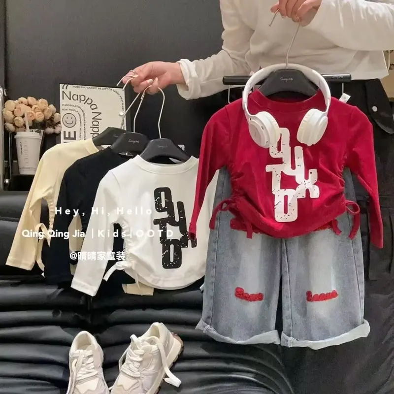 Áo Thun Dài Tay Cho Bé Gái, Phong Cách Hàn Quốc Mới, Thích Hợp Cho Mùa Xuân Và Mùa Thu, Áo Sơ Mi Lớp Nền Cho Trẻ Em Trung Và Lớn, Áo Dễ Phối Đồ Thường Ngày Hợp Xu hướng Quần Áo Trẻ Em 7