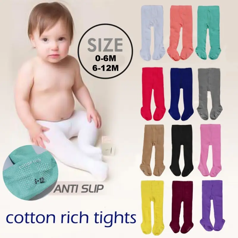 (0-12M) Baby PLAIN Cotton Leggings Tight Pant Anti Slip (15 Colors) Legging Seluar