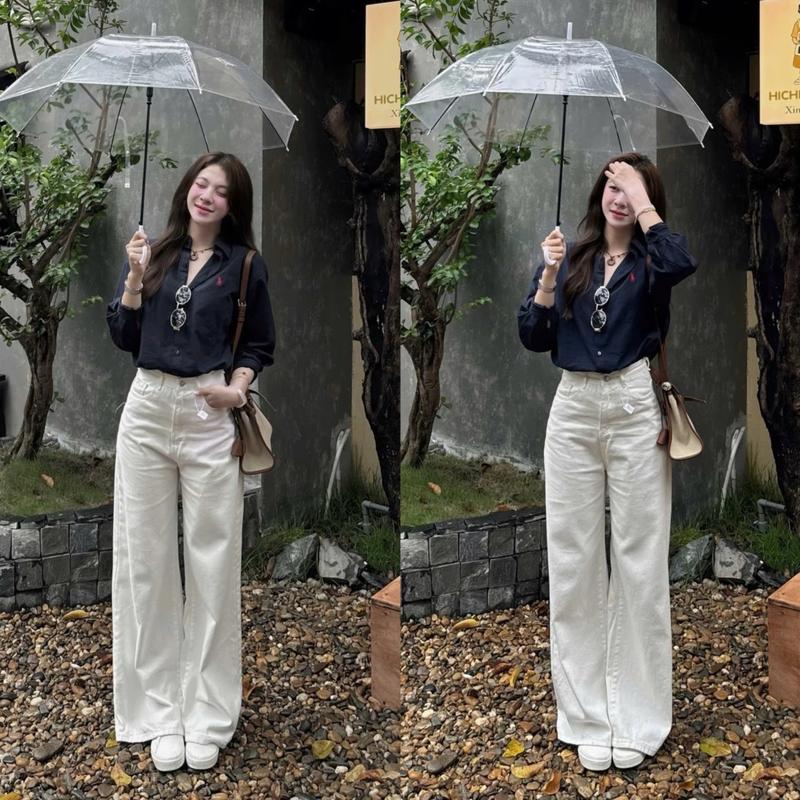 (ẢNH OLDSCHOOL) Quần jeans TRẮNG ỐNG LOE form rộng dài chùm phủ chân Q7767