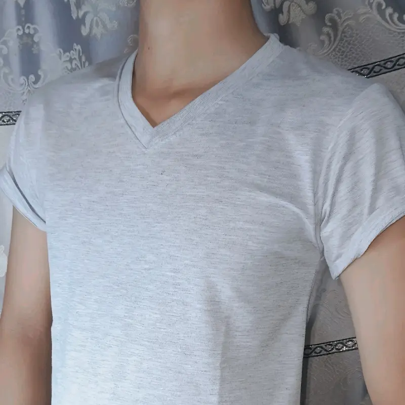 Áo Thun Cổ Tim Nam và nữ Dày Đẹp Màu ( trắng, xám, đen) Top  Menswear Cổ TIM Cotton Cổ Tròn 2