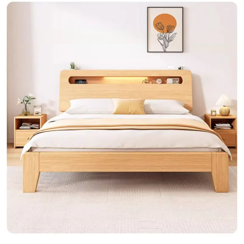 Solid Wood Bed 2m 2m Main Bed Large Bed Small Apartment