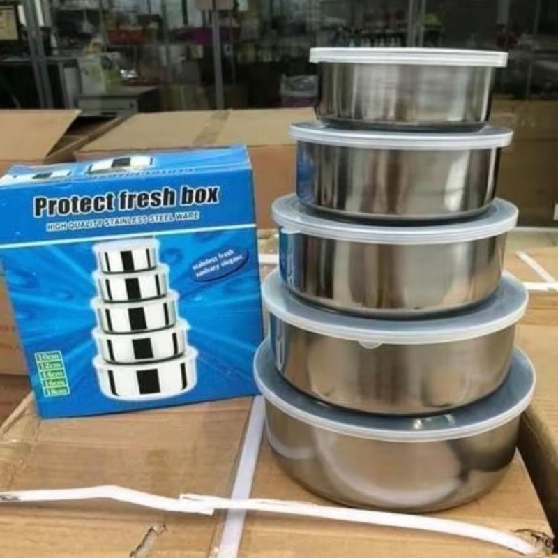Bộ Thố Inox 5 Món , bộ 5 Hộp  Đựng Thực phẩm  Có nắp Dậy Kín không lo rớt đồ ăn