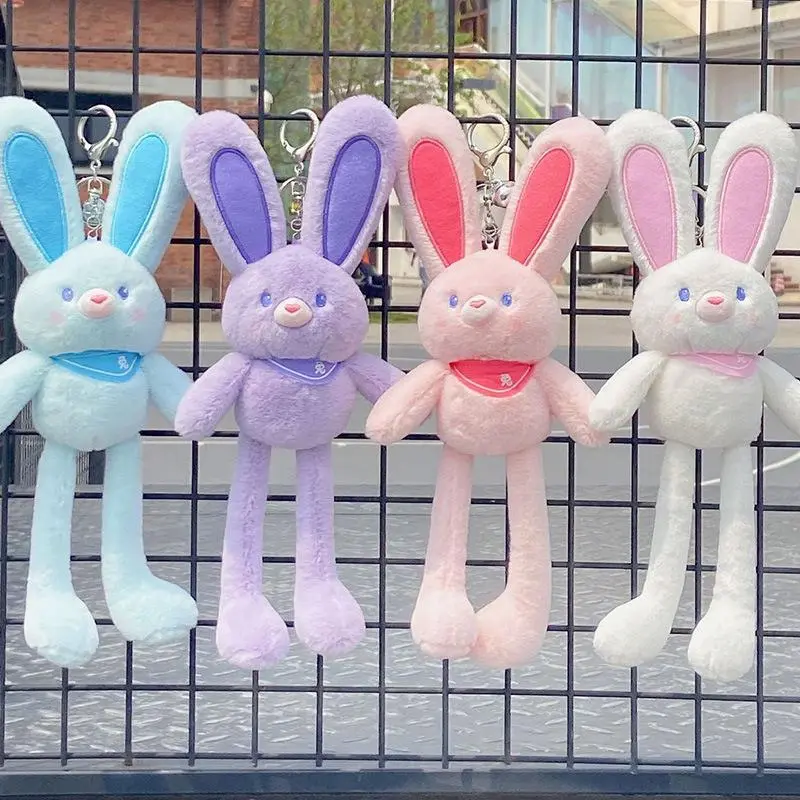 【Tongao1】Cartoon Soft Plush Pull Long Ears Rabbit Doll Telescopic Key Chain Female Cute Decompression Girl Keychain Backpack Pendant Gift