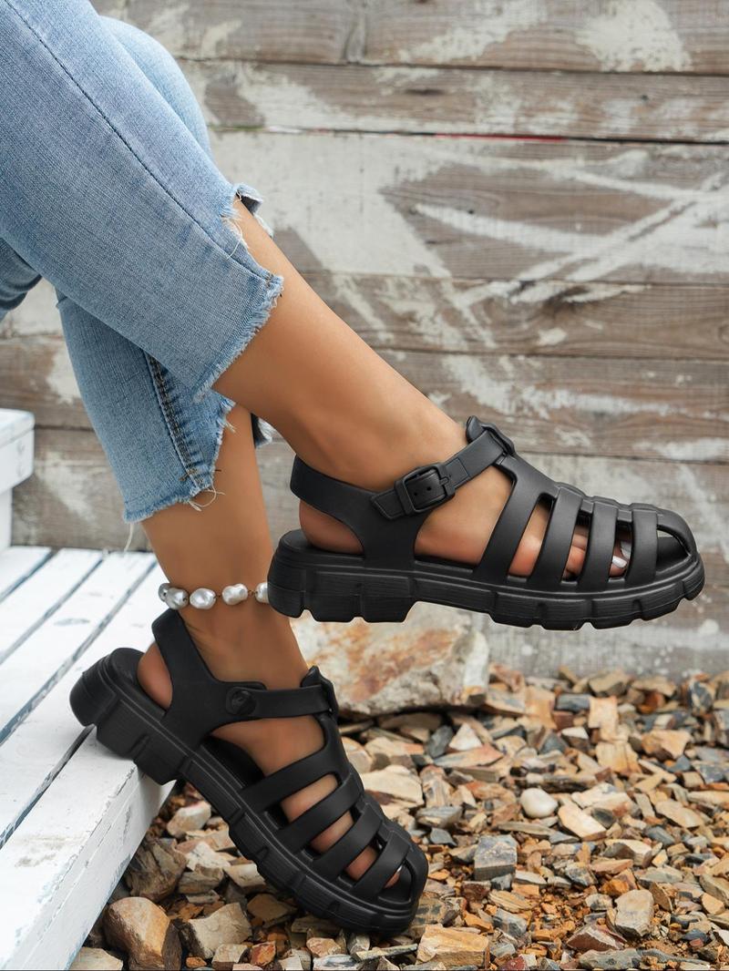Product Introduction of Women's Fashionable Plain Color Platform Sandals, Casual Comfortable Breathable Gladiator Sandals  for Beach Vacation, Non-slip Lightweight Sandals for Daily Wear 1