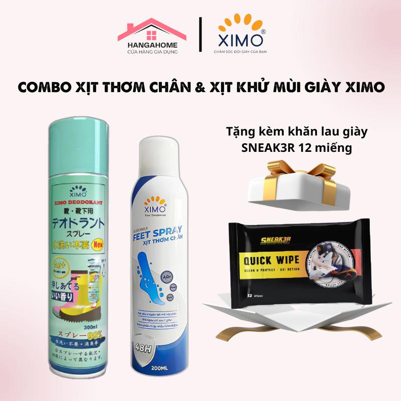 COMBO Xịt thơm chân Feet Spray 200ml và khử mùi hôi giày 300ml XIMO giảm, ngăn tiết mồ hôi, khử mùi hôi chân, mùi hôi giày và vi khuẩn gây mùi hôi công nghệ Nano Bạc Ag+