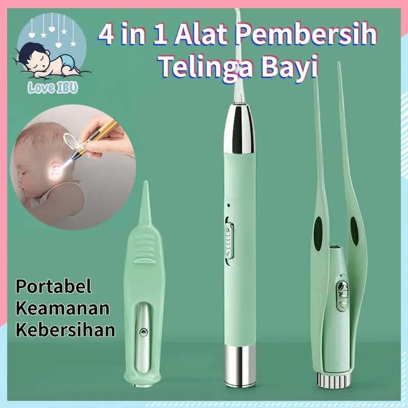 Alat Pembersih Telinga Bayi / 4 in 1 Pembersih Telinga Bayi LED Rechargeable Korek Upil Kuping Bayi Silikon Ear pick Earpick Nose Tweezer 0