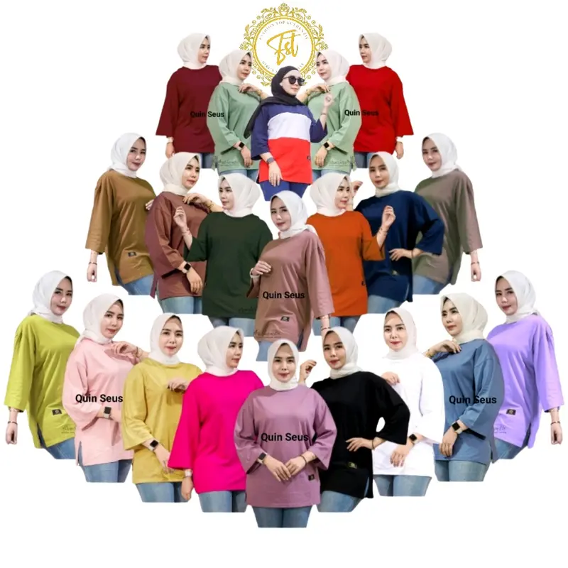 Kaos Wanita Oversize Atasan Wanita Lengan 7/8 Motif Polos Premium 0