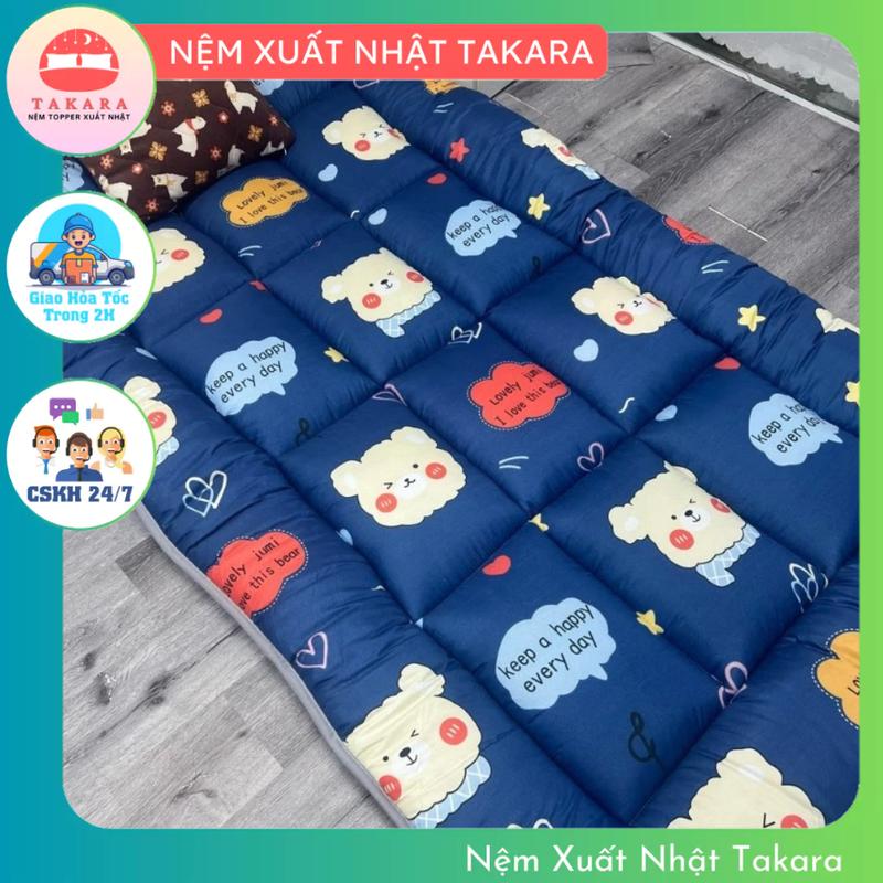 Nệm Topper TAKARA MẪU MỚI đệm trải sàn bông dày 6cm êm ái hoạ tiết dễ thương miếng lót giường nệm tấm bảo vệ nệm,nệm ký túc xá  nệm phòng trọ gấp gọn đủ size 1m 1m2 1m4 1m6 1m8x2m Pure Cotton Mềm mại đủ màu thân thiện với làn da Dou 