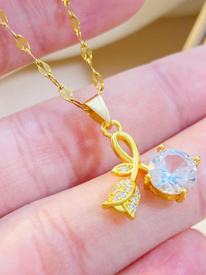 Product Introduction of Artificial Zircon Decor Pendant Necklace for Women, Elegant Necklace for Gift, Fashion All-match Accessories for Daily Wear 2