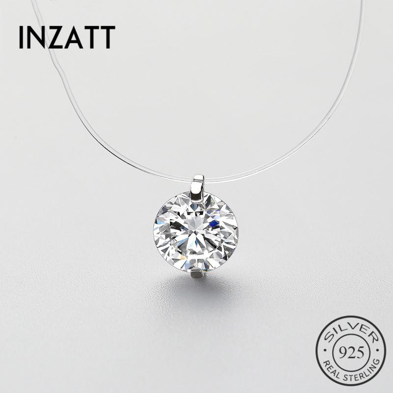 Product Introduction of INZATT 925 Sterling Silver Zircon Crystal Pearl Pendant Choker Necklace Transparent Fishing Line 2020 Fine Jewelry For Women 3