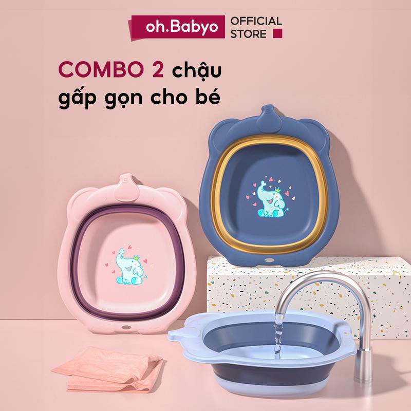 COMBO 2 Chậu Rửa Mặt Gấp Gọn Cho Mẹ Bé ohBabyo Thau Silicon Tắm Vệ Sinh Đa Năng Nhỏ Gọn Tiết Kiệm Không Gian Cho Bé