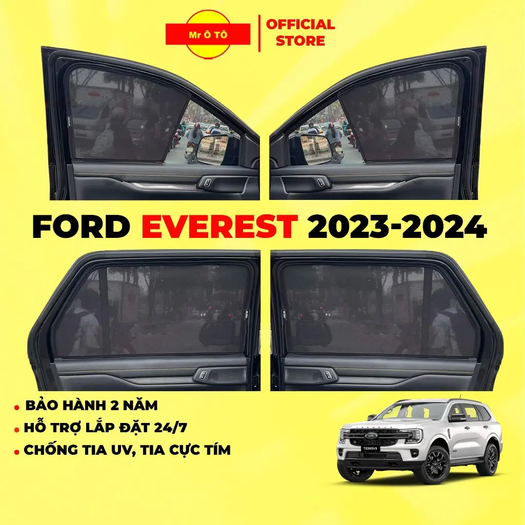 Rèm Che Nắng Xe FORD EVEREST 2023-2024 Loại 1 MR Ô.TÔ Chống Tia UV, Tia Cực Tím  Bảo Hành 2 Năm [ Tặng Khăn Lông Cừu ]