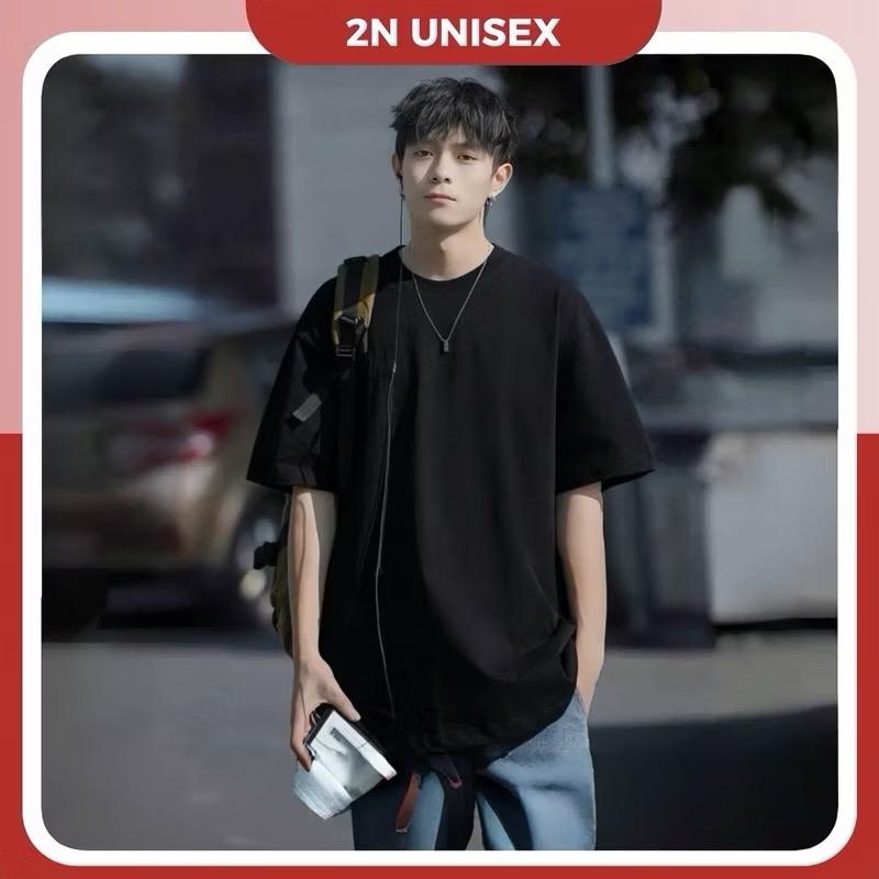 Áo phông nam nữ form rộng 2N Unisex thun cotton tay ngắn lỡ trơn màu trắng/đen aothun  basic
