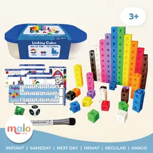 MALOTOYS - Linking Cubes Link Cube Math Thinking Set 100pcs Kit Plaking Learning Set Mainan Mathlink Number Edukasi Anak Belajar Matematika Mainan Matematik Blocks Malo Toys