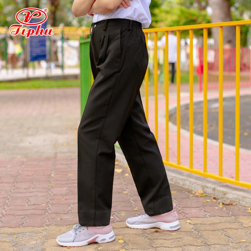 Quần dài lưng chun học sinh cho bé gái Amazing, phong cách Baggy, Unisex, dây kéo trước, có 2 ly mỗi bên, size từ 20-85kg