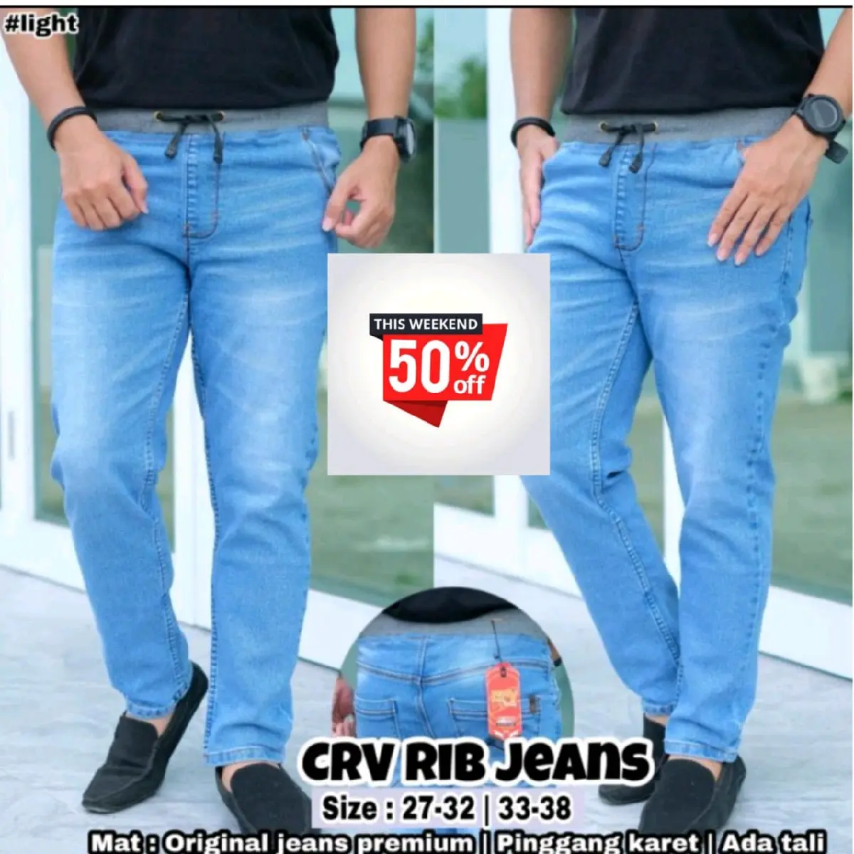 Celana Panjang Rib Jeans Karet Pinggang Pria Dewasa Distro