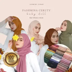 JasmineJilbab - 55 WARNA Pashmina Ceruty  Baby Doll Premium Jahit Tepi Polos Sabyan Heavy Chiffon Muslim Jilbab Kerudung Wanita