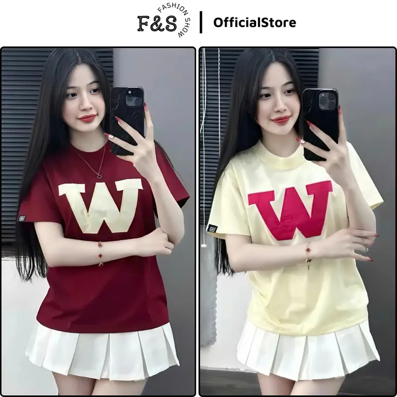 Áo thun unisex from rộng CHỮ W - Áo phông F&S nam nữ tay lỡ dành cho các cặp đôi Top Cotton Women Top Cotton Cổ Tròn 3