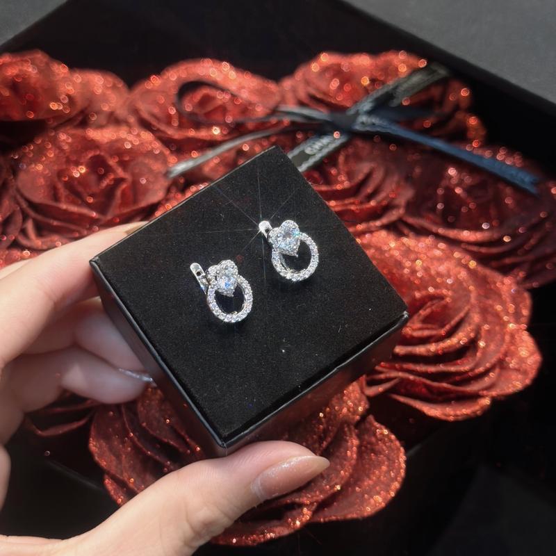 Phụ Kiện Bông Tai Bạc Khoen Bật Trái Tim Vòng Tròn Tấm Xi Kim (B356)