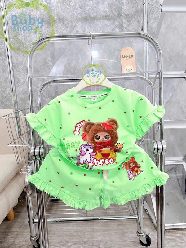 Set Bộ Quần Áo Viền May Bèo In Hình BABYTHREE Dễ Thương Dành Cho Bé Gái Từ 9-42kg, Chất Thun Nhẹ Và Thoáng Mát. 3